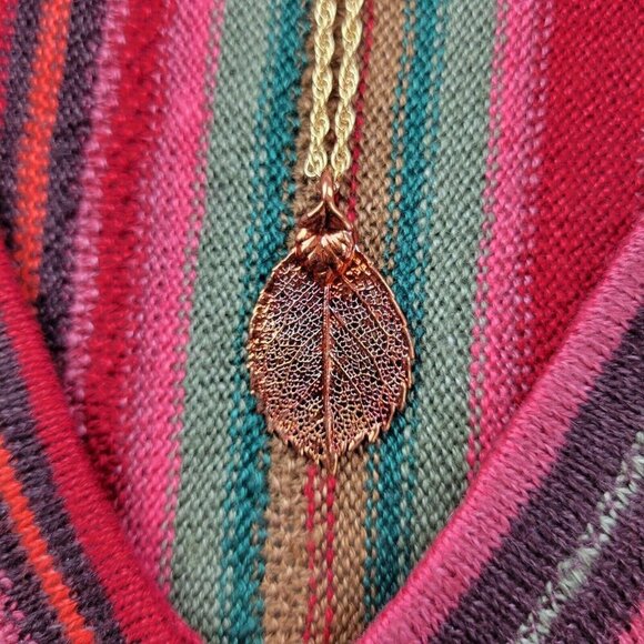 Bronze Tone Dipped Leaf Necklace Nature Jewelry Real Leaves Gold Tone Chain - Picture 1 of 7